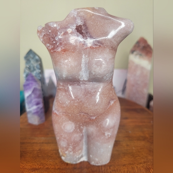 Other - 450g (15.9 oz) Pink Amethyst Flower Agate Woman Goddess Body With Druzy 5 In